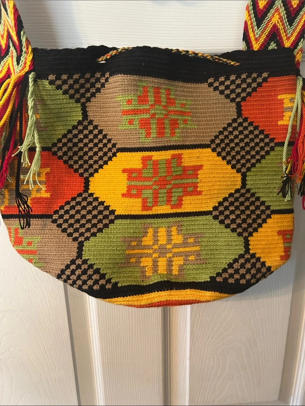 Handwoven Multicolor Crossbody Bag with Bold Geometric Pattern
